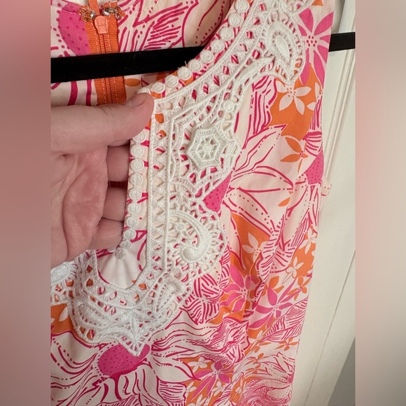 Vintage Lilly Pulitzer Dress 4 Pink Orange Floral Lace Shift Mini Preppy Resort - Picture 5 of 10